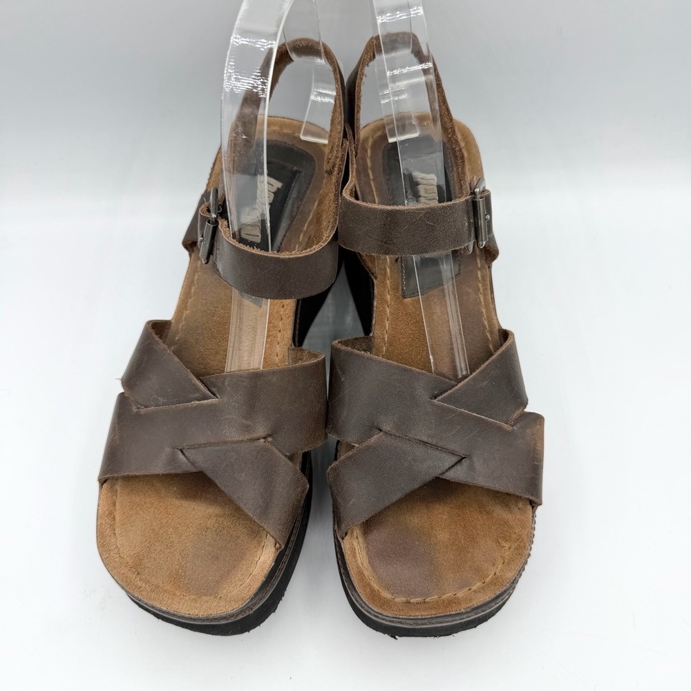 Vintage Y2K Bongo Brown Leather Platform Sandals adjustable strap 90s - Picture 3 of 11